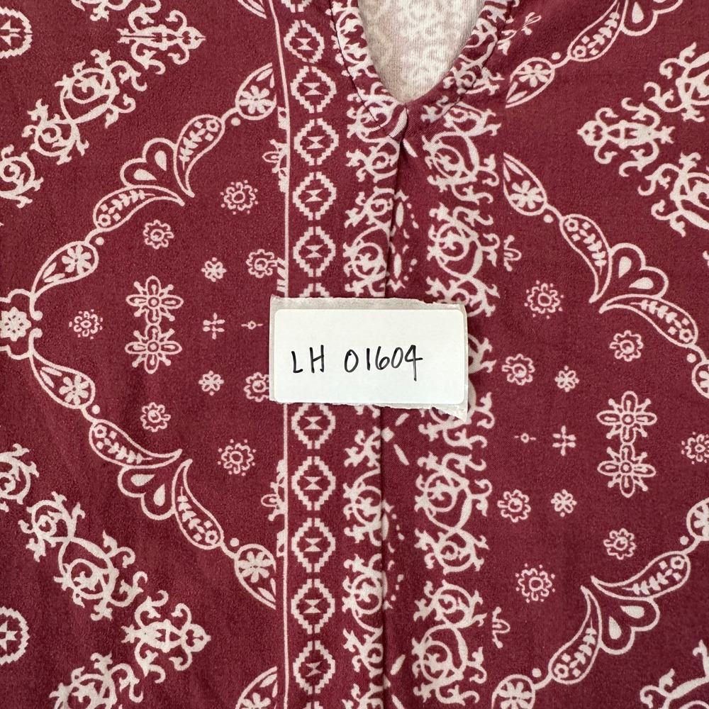 Derek Heart Bandana Print Swing Dress Large Maroon Boho Jersey Knit - Picture 8 of 8
